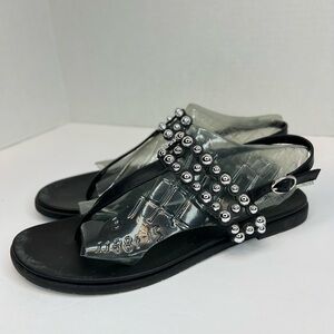 Michael Shannon Womens Charlize Beaded Ankle Strap Thong Sandals Black Sz 10